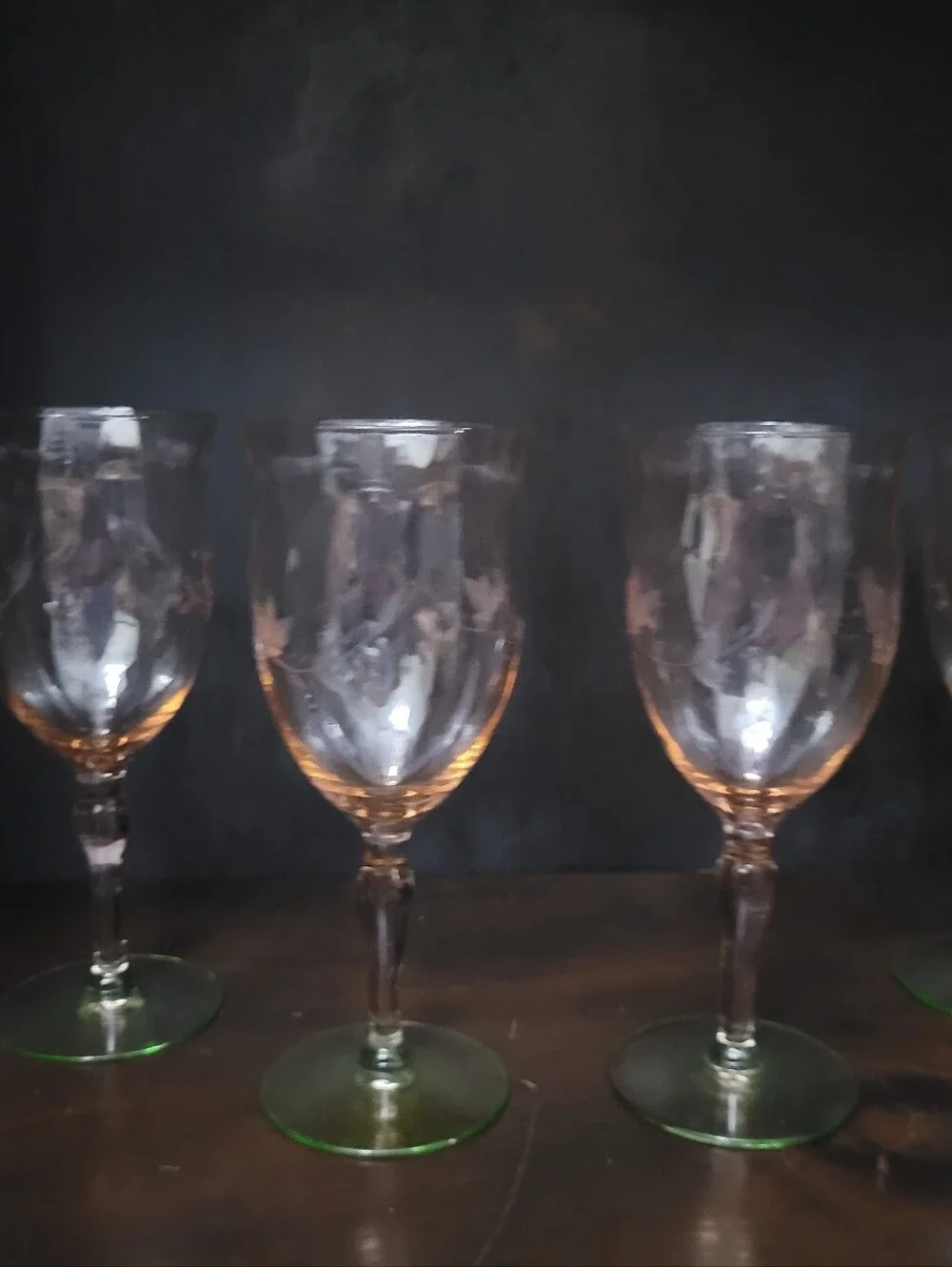 Set Of 4 Vintage Weston Watermelon Wine Glasses Uranium Stem